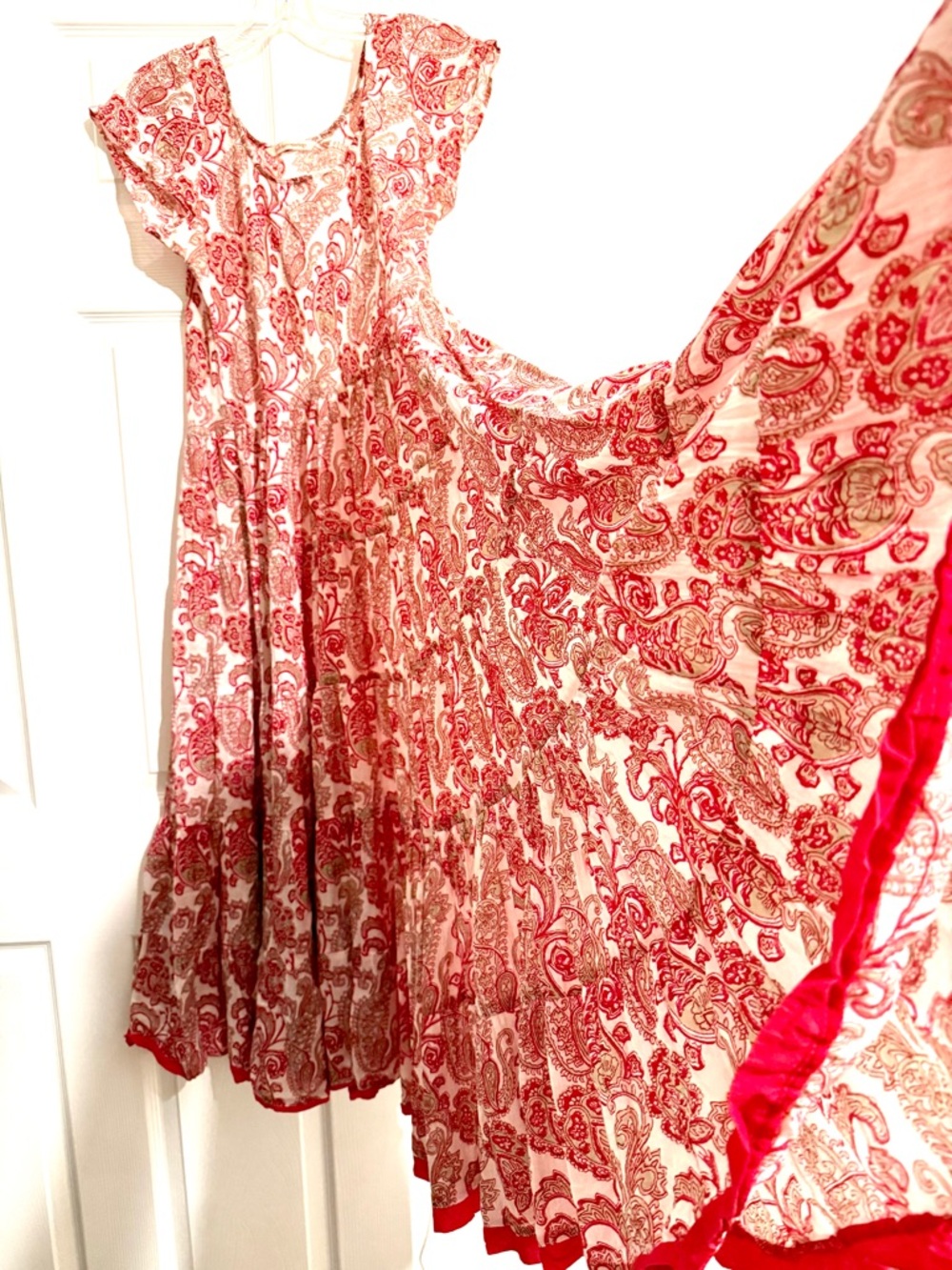 Soft Surroundings 100% Cotton Red Paisley Swirl Tiered Dress Women M - Picture 4 of 11